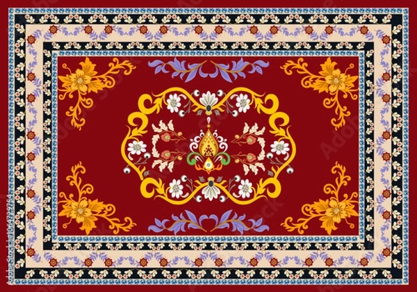 Fototapeta carpet pattern design, Navajo tribal fabric, boho,  geometric pattern, elegant design carpet, decorate the dining room, bedroom, carpet pattern blanket, woven carpet illustration