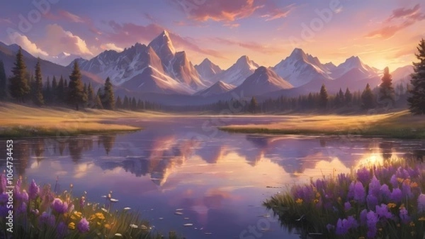 Fototapeta beautiful landscape of mountains and river 