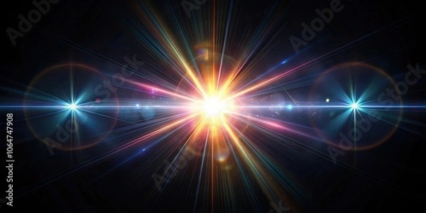 Fototapeta Real optical lens flare on black background, lens flare, photography, black background, light effect, abstract, optical, vibrant