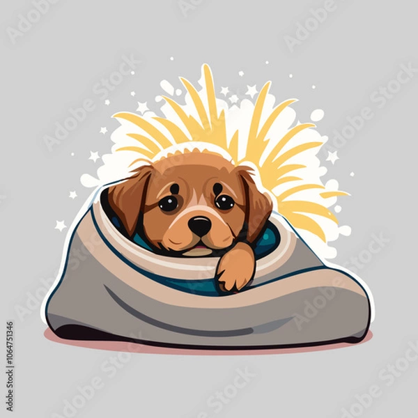 Obraz A frightened dog hiding under blankets, scared of fireworks vector illustration