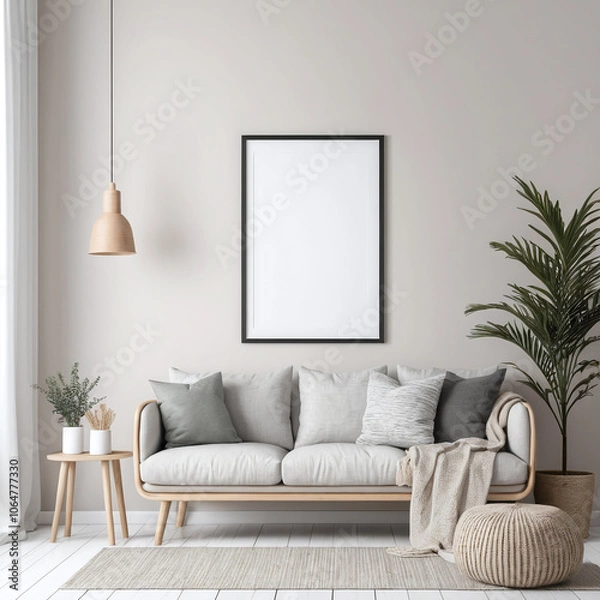 Fototapeta Scandinavian Blank Poster Mockup Against a Neutral Backdrop