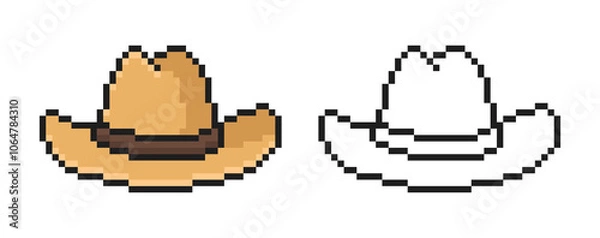 Fototapeta Retro Cowboy and Sheriff Hat in Vector Pixel Style