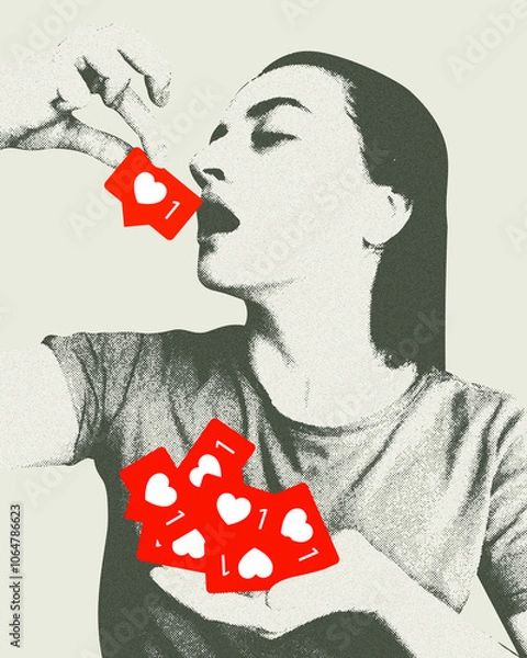 Fototapeta Conceptual collage addiction to likes
