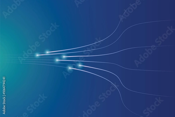 Obraz Quiet blue space with cyber light trails. Circuit line technology digital on a blue background. Internet network connection, speed transfer data communication, cyber nano information.