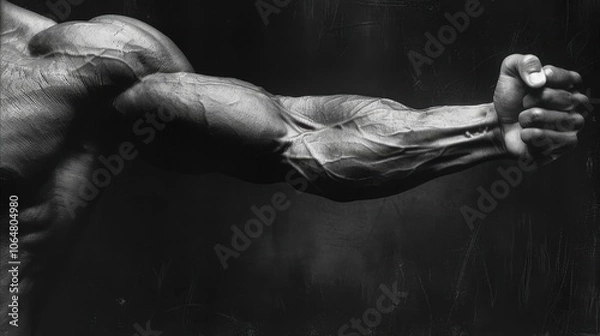 Fototapeta Triceps Brachii: Positioned at the back of the upper arm, this three-headed muscle is vital for elbow extension and helps stabilize the shoulder joint.
