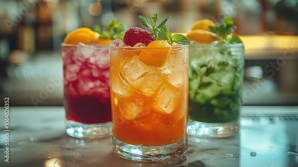 Obraz Refreshing cocktail with ice and lime in a glass