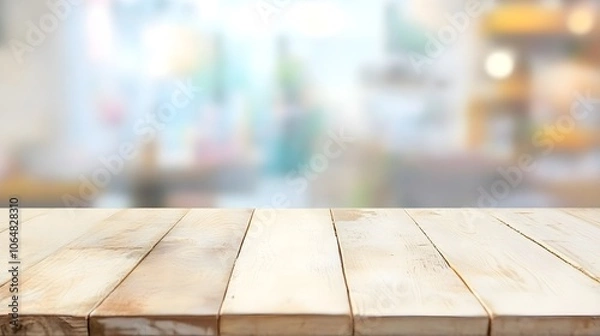 Fototapeta The empty wooden table top with blur background of Christmas
