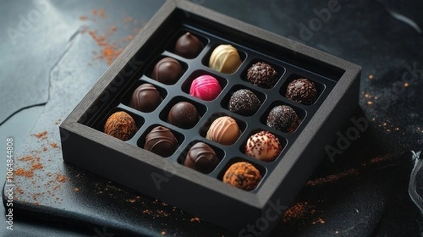 Fototapeta A luxurious chocolate truffle box with assorted flavors 