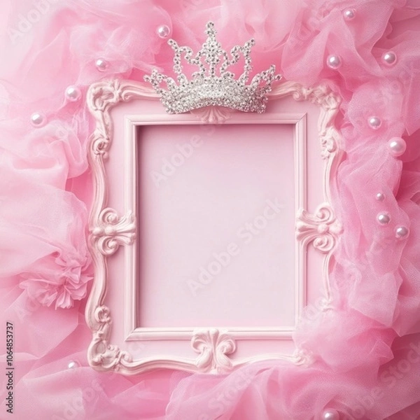 Fototapeta Pink Baby Girl Birthday Background, baner , unicor