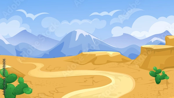 Obraz Desert With Road And Cactuses