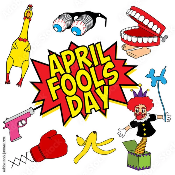Obraz April Fools Day fun stuff set vector illustration