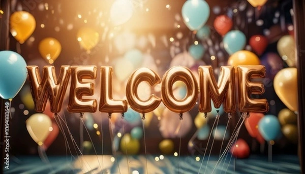 Fototapeta Balloons are flying around the word welcome with a lot of balloons