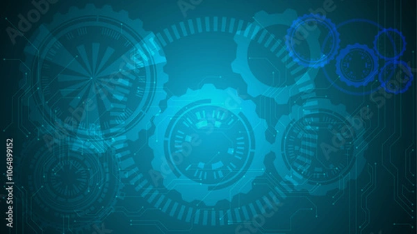 Fototapeta 12. Abstract blue technological background with cogwheels and plexus effect Gear wheel technology pattern on gradient background Hand drawn vector New business icon animation Customer service icon