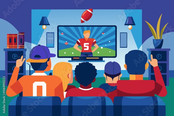 Obraz Enthusiastic football fans watching super bowl game at home