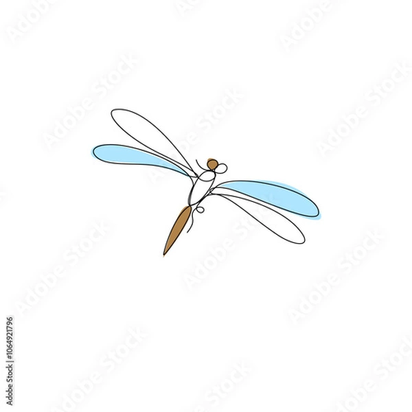 Fototapeta Stylized dragonfly logo. Drawing in one line
