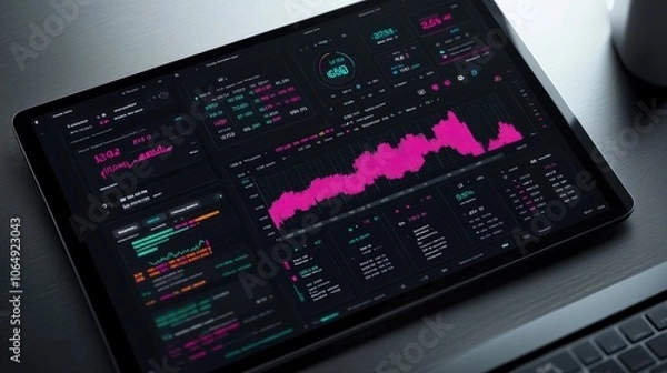 Fototapeta A high-tech digital financial platform showing real-time cryptocurrency prices