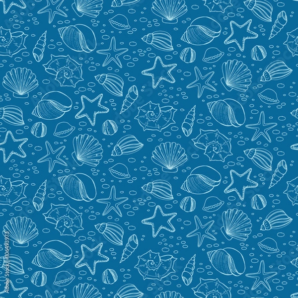 Obraz Seamless patten with shells in sketch style