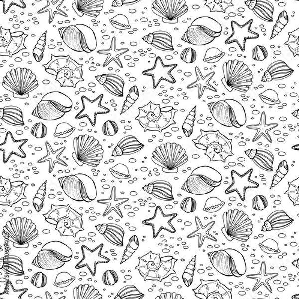 Fototapeta Seamless patten with shells in sketch style