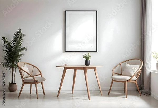Obraz Mock up poster frame  in minimalist style interior background, template