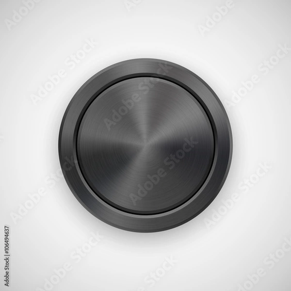 Fototapeta Black Abstract circle geometric badge, technology perforated button template with metal texture, chrome, silver, steel and realistic shadow for logo, design concepts, apps. Vector illustration.