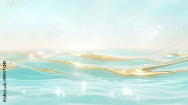 Fototapeta Golden Hour Waves: Serene teal water shimmers with golden light, creating a tranquil and luxurious scene perfect for relaxation or product displays.