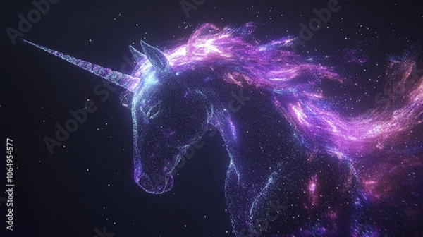 Fototapeta majestic unicorn composed entirely of glowing stars and colors