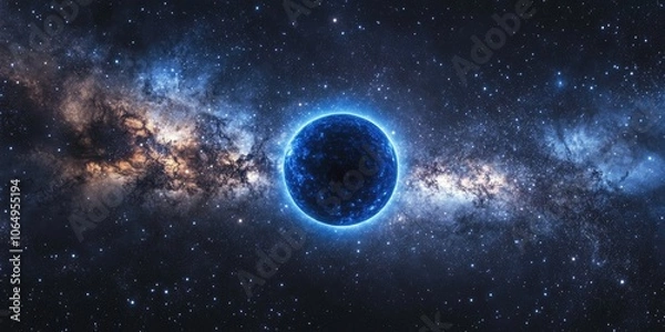 Fototapeta A puzzling blue circle has been discovered in the vast expanse of the cosmos, adding intrigue to the mysteries of the cosmic sea. This enigmatic blue circle captivates attention.