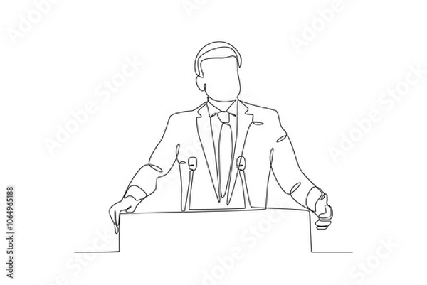 Obraz Single continuous line drawing Professional Loyer, Diplomacy, The President makes a speech at a diplomatic event
