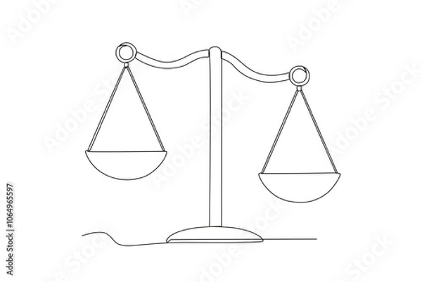 Obraz Single continuous line drawing Professional Loyer, Diplomacy, Law symbol scales

