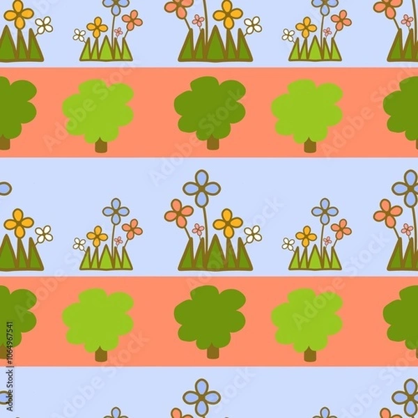 Obraz seamless pattern with trees and flowers