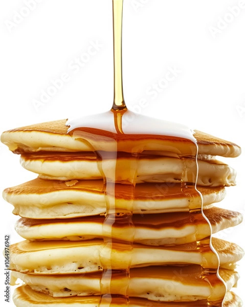 Fototapeta honey dripping from a spoon stack of pancakes with honey isolated on transparent background, side view pancake