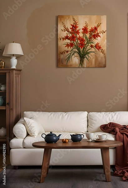 Fototapeta Mock up poster frame on Walls in interior background, template