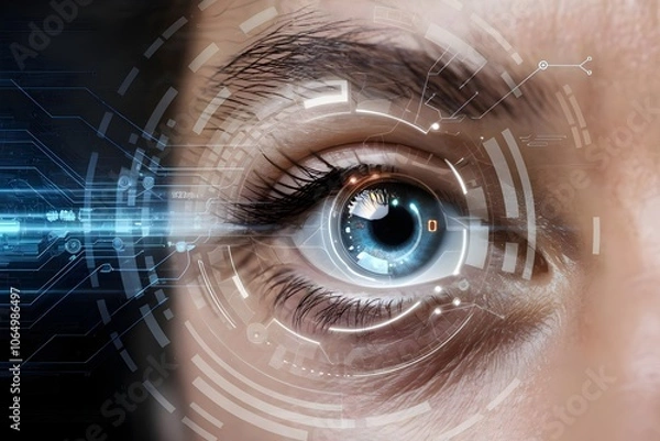 Fototapeta Biometric Eye Scanning Technology with Digital Interface - Futuristic Cybersecurity and Identity Verification Concept