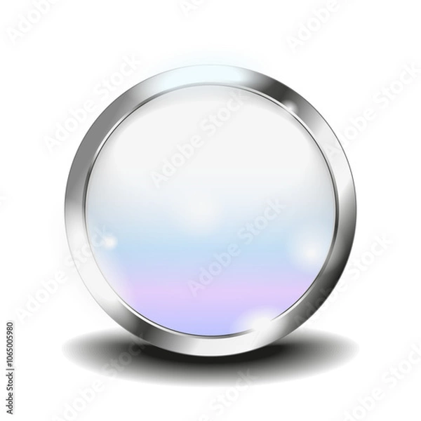 Fototapeta Gray round button with chrome frame