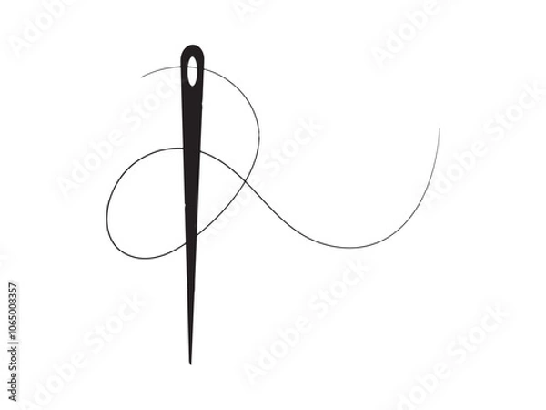 Obraz Needle and thread silhouette icon vector illustration. Tailor logo with needle symbol and curvy thread isolated on white background. Tailor sign template, sewing instrument design fashion icon vector

