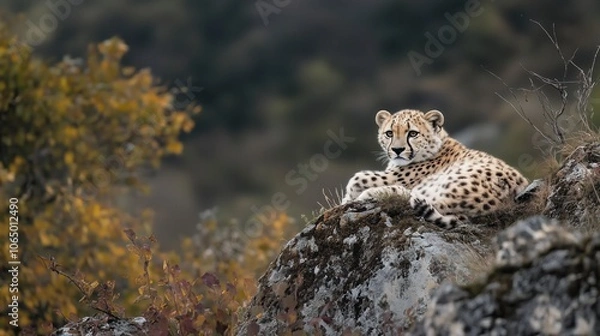 Obraz cheetah sitting on the rock in the forest