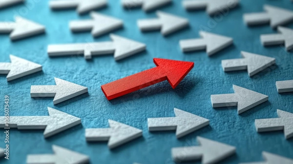 Obraz Distinctive red arrow, corporate team leadership concept