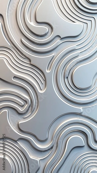 Fototapeta Abstract topographic lines pattern with metallic grey and white contours - modern geometric design for architecture and interior decor themes