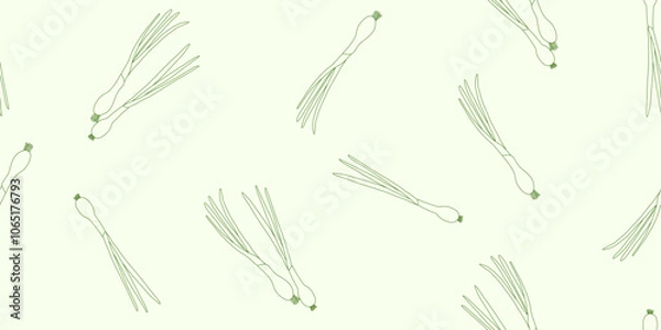 Obraz Outline branches of rosemary on light green background, seamless pattern vector