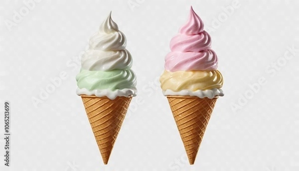 Fototapeta Soft serve ice cream, 2 flavor twist in one cone, on white background PNG