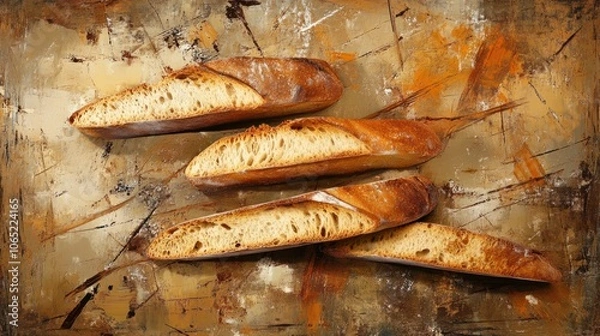 Obraz Stylized baguette slices on a rustic, earthy background, inspired by French cuisine