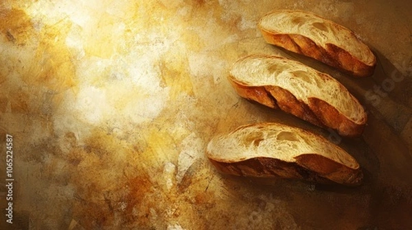 Obraz Stylized baguette slices on a rustic, earthy background, inspired by French cuisine