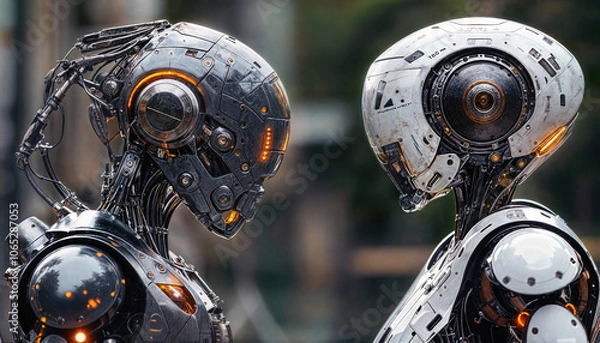 Obraz Binary Balance: Light vs Dark Cyborgs - Advanced AI Machines