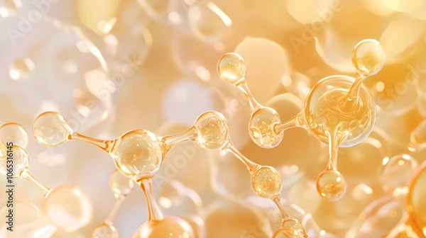 Obraz A macro shot of niacinamide molecules merging with skin cells, showing a smooth, hydrated complexion	
