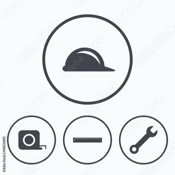 Obraz Construction helmet and ruler, roulette icons.