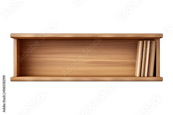 Fototapeta Brown Wooden Shiny Empty Bookshelf on Transparent Background 