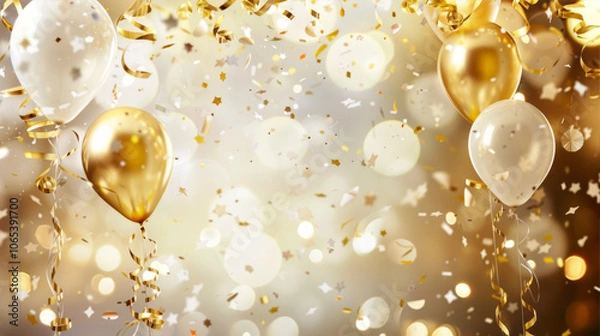 Obraz Modern white and gold birthday background with balloon
