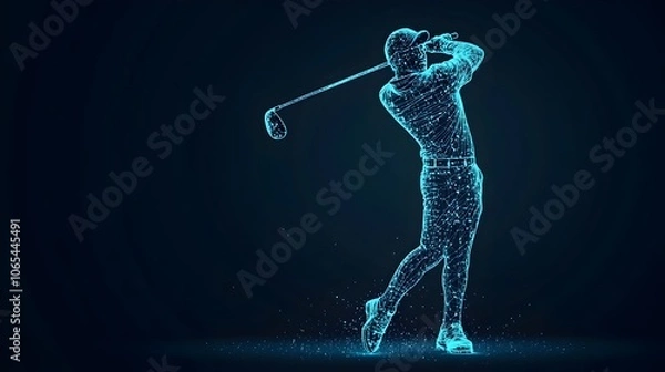 Fototapeta Glowing Golfer Hologram in Minimalist Sports Visualization
