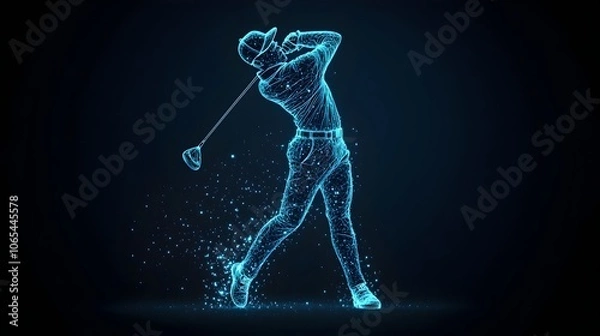 Fototapeta Holographic Golfer in Dynamic Mid Swing on Futuristic Neon Lit Background