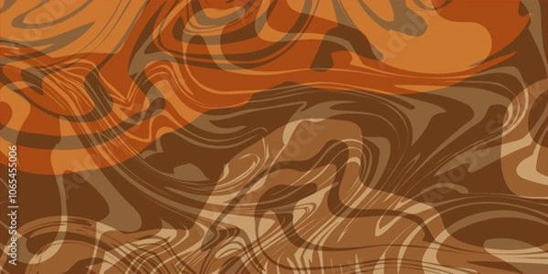 Fototapeta Abstract brown psychedelic waves print background. 1970s trippy pattern. Marble acrylic swirl pattern. Coffee or chocolate